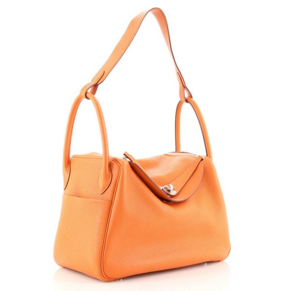 Сумка Hermes Orange Clemence Lindy Оранжевая N