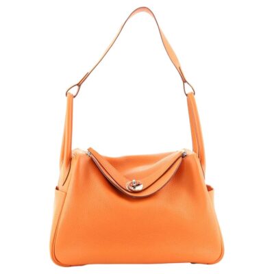 Сумка Hermes Orange Clemence Lindy Оранжевая N