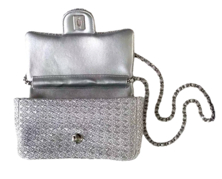 Сумка Chanel Lurex Ground Control Pluto Glitter Flap Серая N